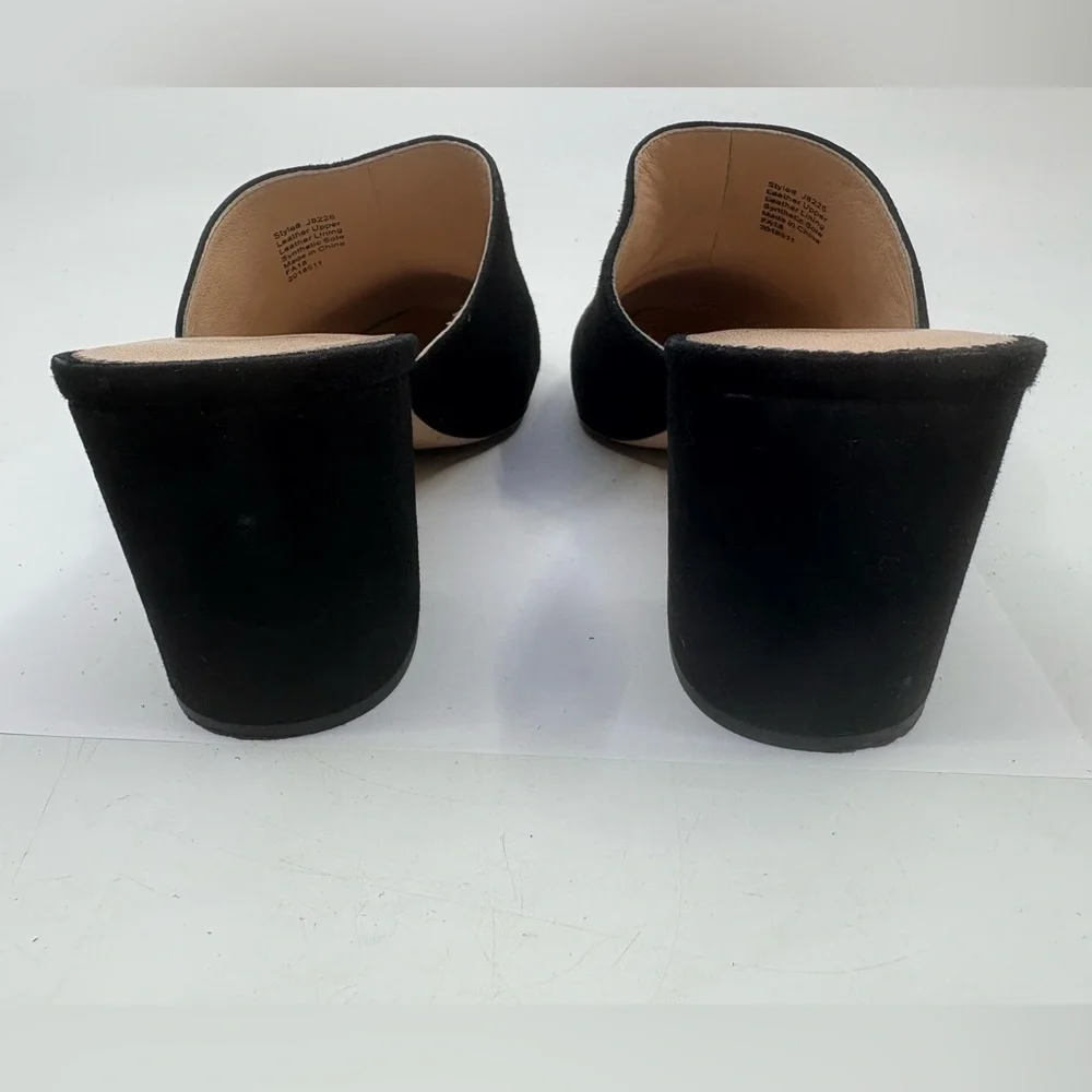 J.‎ Crew Mules Black Suede Leather Slide Block Heels Size 10.5 3” heels